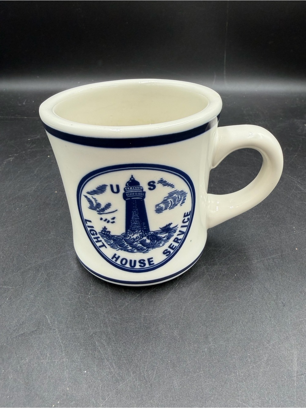 VTG Navy Blue Collection Coffee Mug U S Lighthouse Service Restaurant Ware